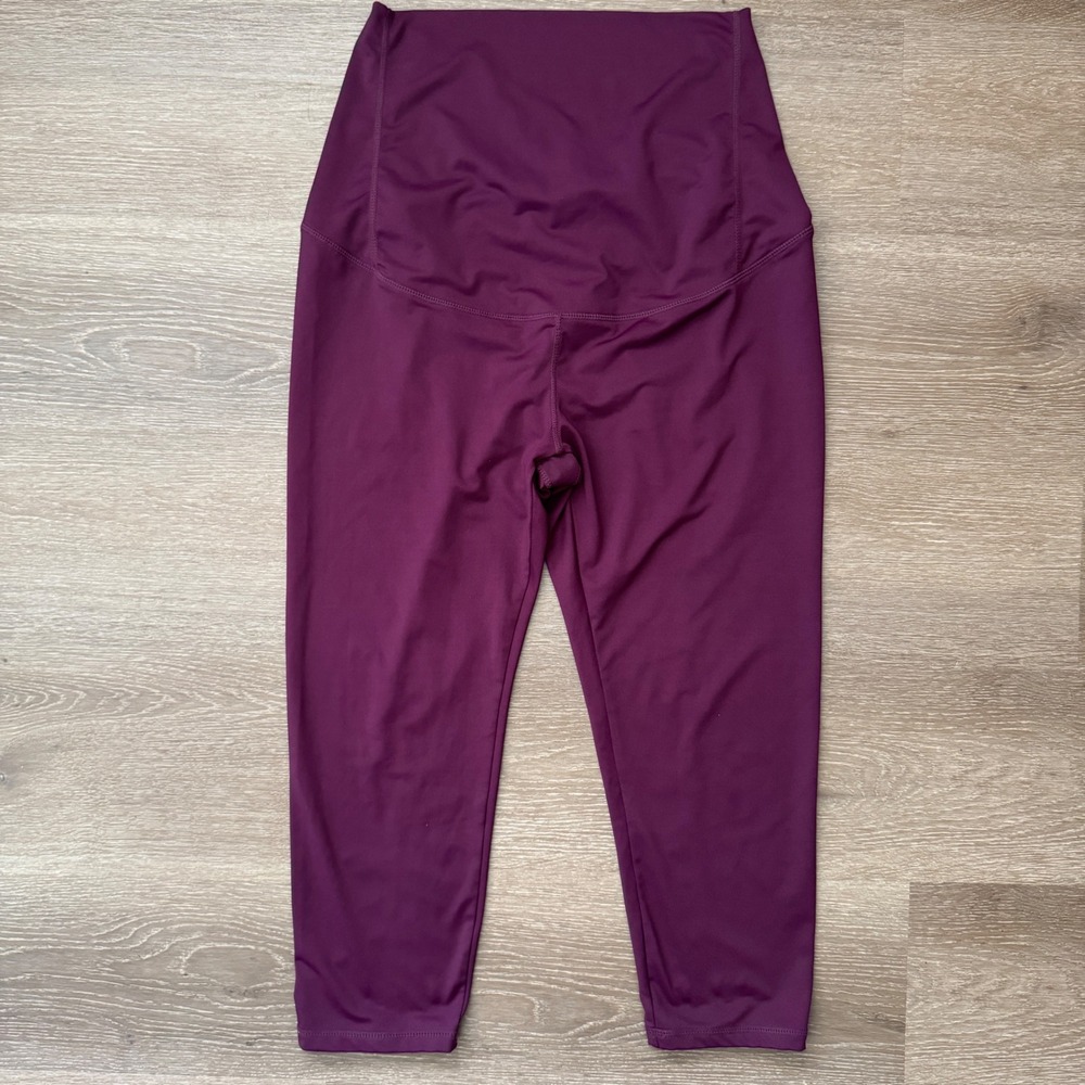 Maacie Maternity Leggings Women L Plum Purple Over Belly Capri Crossover Back